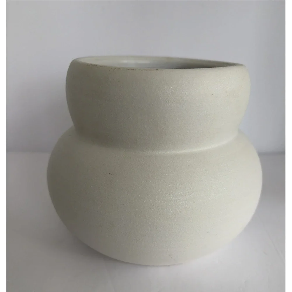 White Matte Ceramic Vase Round Bulbous Minimalist Modern Sleek Beachy Decor